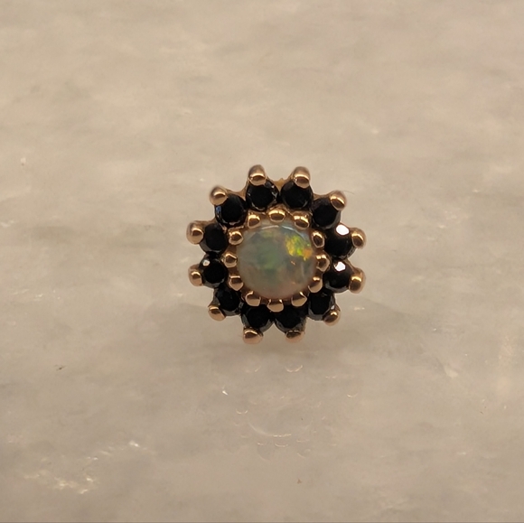 **SOLD** BVLA Rose Gold "The Rose" 6mm Threaded Opal/Black Diamond Stud - Picture 1 of 8